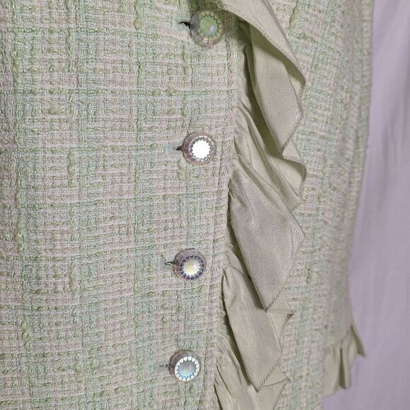 Teri Jon Rickie Freeman Womens Ruffle Tweed Blazer Coquette Distressed Size 12 - Picture 4 of 13